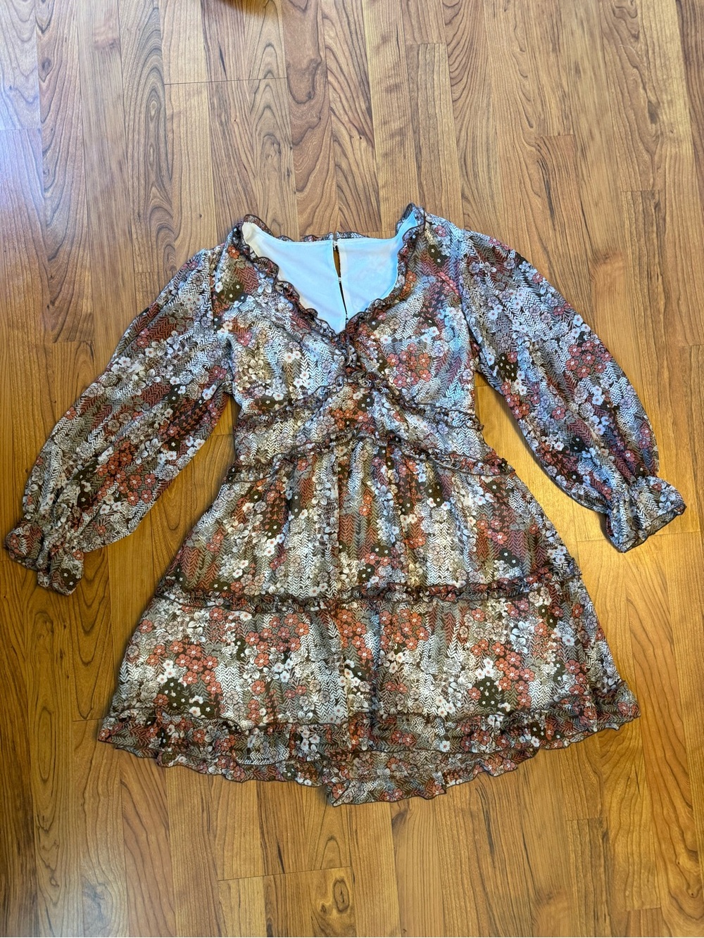 Floral Long Sleeve Ruffled Mini Dress - Multicolor